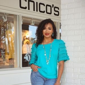 Chico's Vibrant Blue  Sleeves Details Blouse Size 3 XL